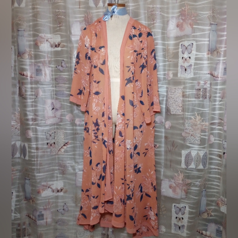 NWT Torrid Chiffon Maxi High-Low Plus Size Peach Floral Kimono Size 2(2X)
